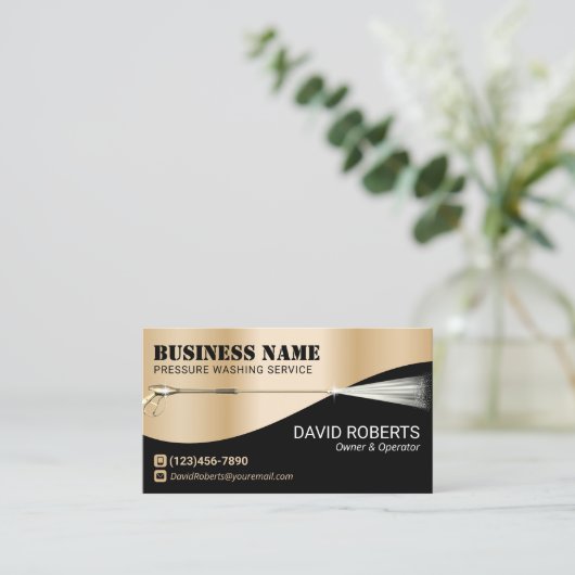 加圧洗浄力洗浄金ゴールドモダン洗浄 名刺 (スタンド正面)