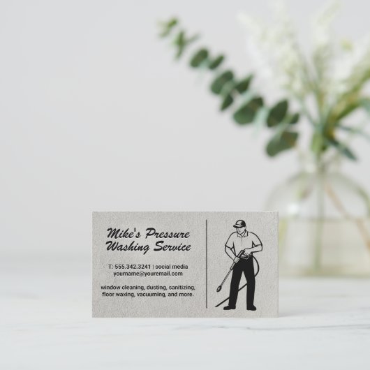 加圧洗浄機付き人 |クリーニングサービス 名刺 (スタンド正面)