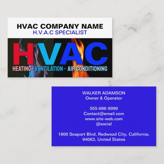 加熱と冷却 | ACおよび換気、Pro HVAC 名刺 (正面/裏面)