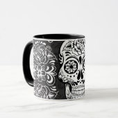 加飾糖スカル白黒ゴシックグランジ マグカップ (正面左)