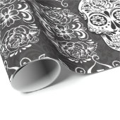 加飾糖スカル白黒ゴシックグランジ ラッピングペーパー (ロールコーナー)