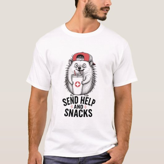 助けて+お菓子を ハリネズミ Tシャツ (正面)