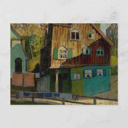 助成木材による赤い寝具 ポストカード (正面)