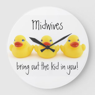 助産婦および黄色いゴム製アヒル ラージ壁時計