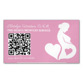 助産師またはDoulaピンク妊娠OBGYN QRコード マグネット名刺 (正面)