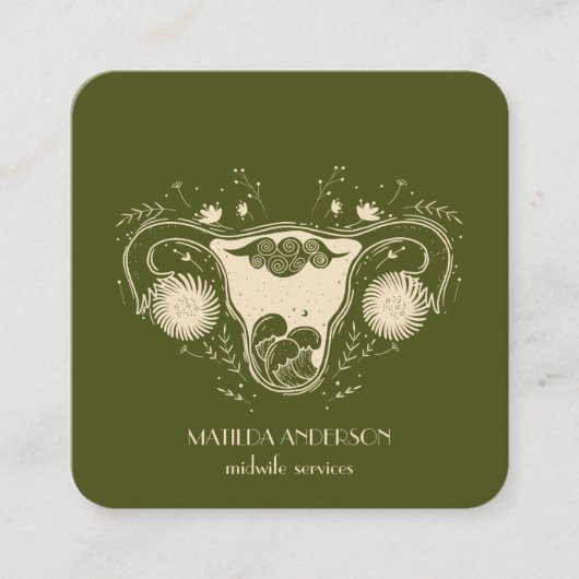 助産師サービスlベージュ&グリーンドゥラヴァギナ スクエア名刺 (正面)