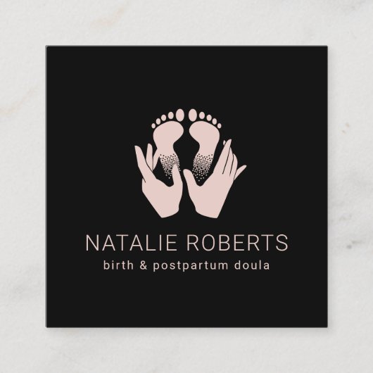助産師ドゥラ誕生コーチハンズ&ベビー足 スクエア名刺 (正面)