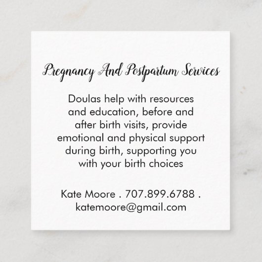 助産師又はお洒落助産師の規模等に関するベビー スクエア名刺 (裏面)