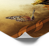 励ましのことわざ金ゴールドひまわり蝶 ポスター (角)