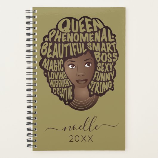励ましの黒人女性オリーブグリーン プランナー手帳 (正面)