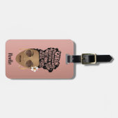 励ましの黒人女性、ナチュラルヘアパン、ピンク ラゲッジタグ (正面横)