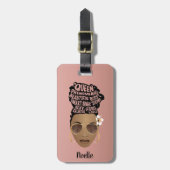 励ましの黒人女性、ナチュラルヘアパン、ピンク ラゲッジタグ (正面縦)