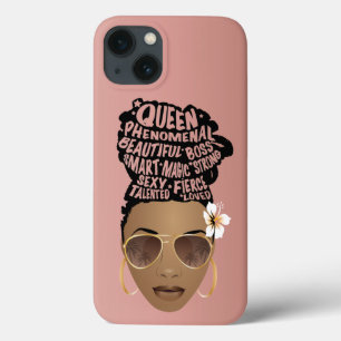 励ましの黒人女性、ナチュラルヘアパン、ピンク iPhone 13ケース