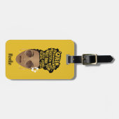 励ましの黒人女性，ナチュラルヘアパン，マスタード ラゲッジタグ (正面横)