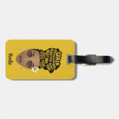 励ましの黒人女性，ナチュラルヘアパン，マスタード ラゲッジタグ (裏面横)