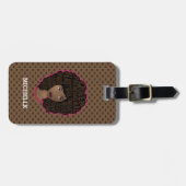 励ましの黒人女性,ブラウン水玉模様 ラゲッジタグ (正面横)