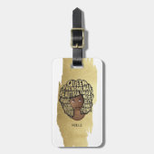 励ましの黒人女性、天然の髪、金ゴールド白 ラゲッジタグ (正面縦)