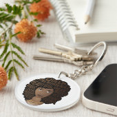 励ましの黒人女性、天然毛、メラニン キーホルダー (正面右)