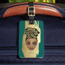 励ましの黒人女性、天然毛、金ゴールドグリーン ラゲッジタグ