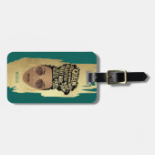 励ましの黒人女性、天然毛、金ゴールドグリーン ラゲッジタグ (正面横)