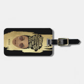 励ましの黒人女性、天然毛、金ゴールドブラック ラゲッジタグ (正面横)