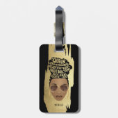 励ましの黒人女性、天然毛、金ゴールドブラック ラゲッジタグ (裏面縦)