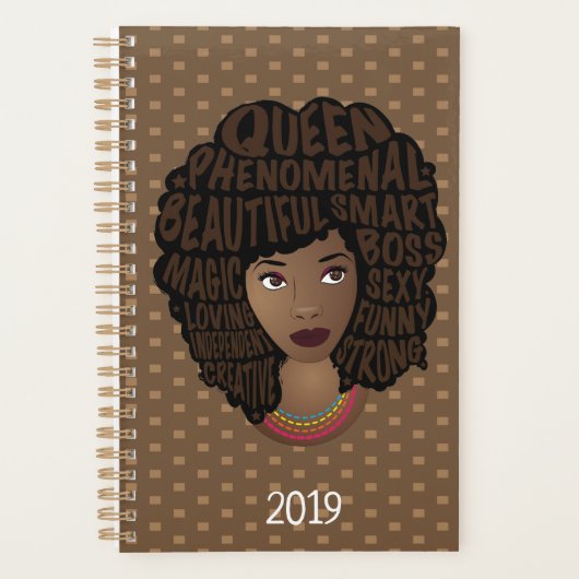 励ましの黒人女性 |水玉模様 |ブラウン プランナー手帳 (正面)