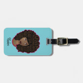 励ましの黒人女性，自然の髪，ターコイズ ラゲッジタグ (正面横)