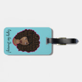 励ましの黒人女性，自然の髪，ターコイズ ラゲッジタグ (裏面横)