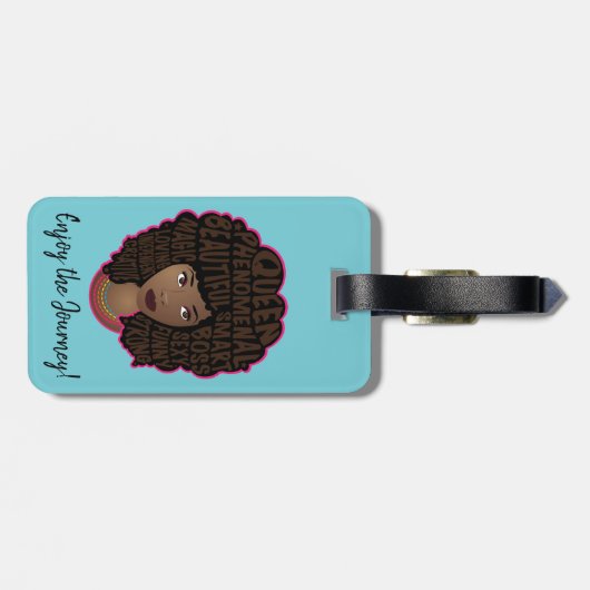 励ましの黒人女性,自然の髪,ターコイズ ラゲッジタグ (裏面横)