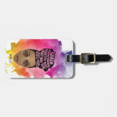 励ましの黒人女性，自然の髪，水色 ラゲッジタグ (正面横)