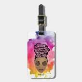 励ましの黒人女性，自然の髪，水色 ラゲッジタグ (正面縦)