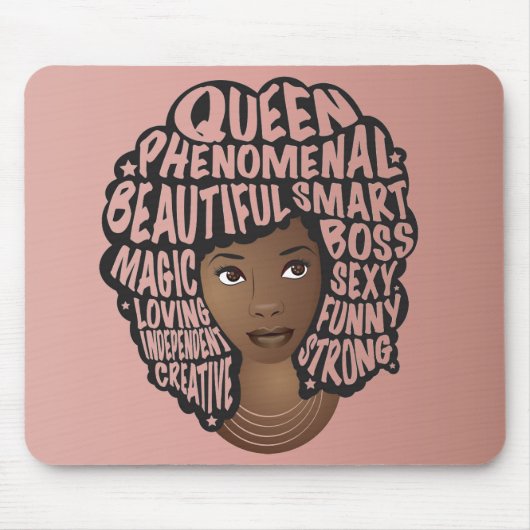 励ましの黒人女性、自然毛、赤面ピンク マウスパッド (正面)