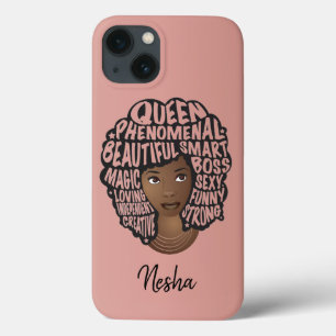 励ましの黒人女性、自然毛、赤面ピンク iPhone 13ケース