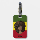 励ましの黒人女性，赤い黄色の緑のストライプ女性 ラゲッジタグ (裏面縦)