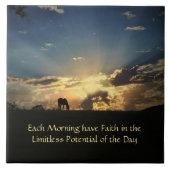 励まし感動的て信仰の馬と日の出 タイル (正面)