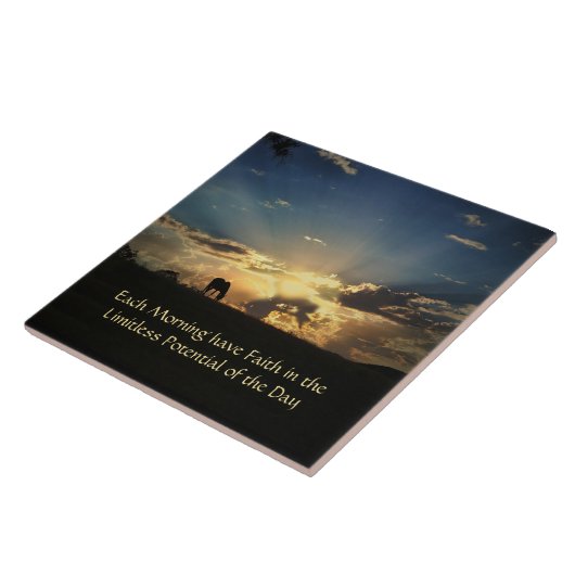 励まし感動的て信仰の馬と日の出 タイル (側面)