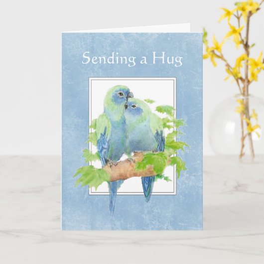 励ますことはかわいいオウムのカップルとよく得ます カード (黄色い花)