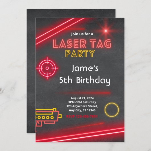 励起レーザラベルパーティー誕生日招待状 招待状 (正面/裏面)