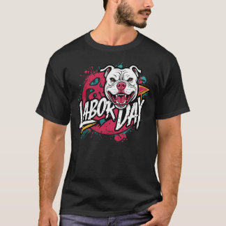 労働デー楽しむブルドッグ Tシャツ