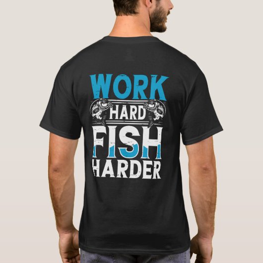 労働懸命魚の硬いおもしろい魚釣り Tシャツ (裏面)