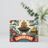 労働日のグリーティングのグリルとチル ポストカード (スタンド正面)