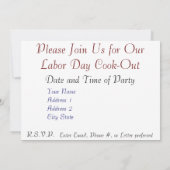 労働日の調理師アウト 招待状 (裏面)