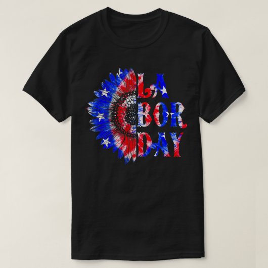 労働日ひまわりUSA国旗Happy Labor Day Tシャツ (デザイン正面)
