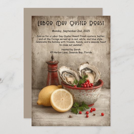 労働日オイスターロースト招待状愛国海岸 招待状 (正面/裏面)