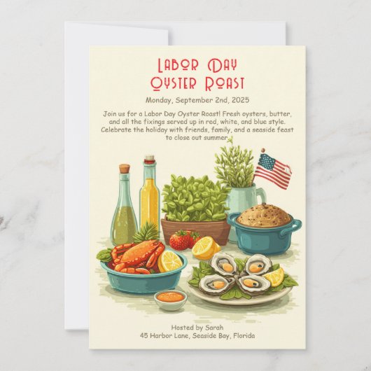 労働日オイスターロースト招待状愛国海岸 招待状 (正面)