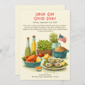 労働日オイスターロースト招待状愛国海岸 招待状 (正面/裏面)