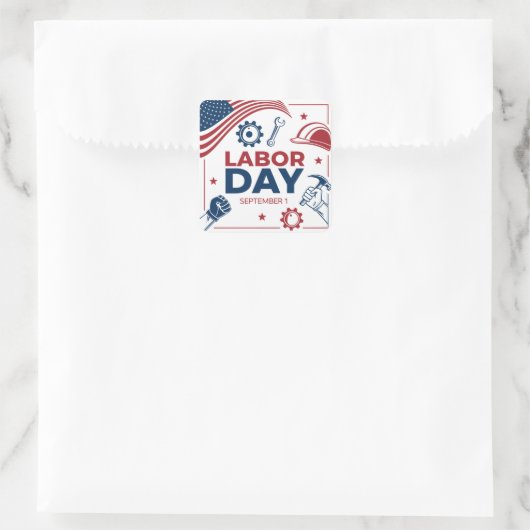 労働日ステッカー – 愛国労働者お祝い スクエアシール (バッグ)