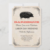 労働日バーベキューBBQピクニックブラックヴィンテージ豚 招待状 (裏面)