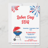 労働日パーティーBBQ愛国的赤白青 招待状 (正面)